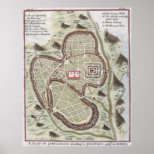 ヴィンテージエルサレム・イスラエルの地図（1730年） ポスター (正面)