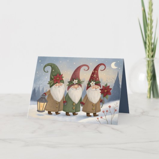 ヴィンテージエルフの折りたたみホリデーカード シーズンカード (正面)