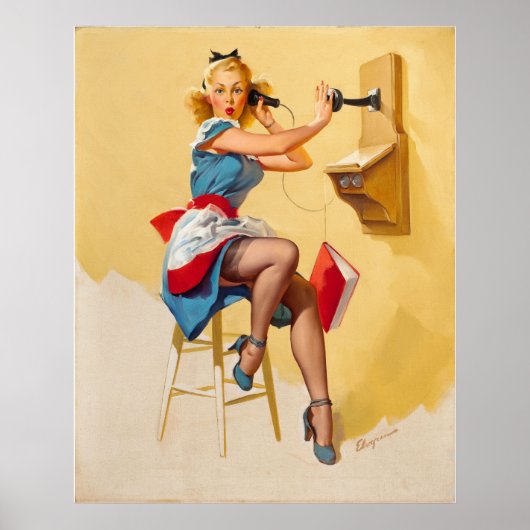 ヴィンテージエルブグレン電話ピンアップガールレトロ ポスター (正面)