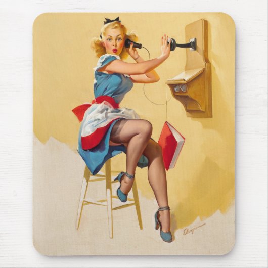 ヴィンテージエルブグレン電話ピンアップガールレトロ マウスパッド (正面)