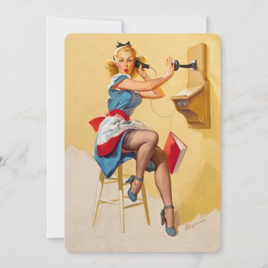 ヴィンテージエルブグレン電話ピンアップガールレトロ 招待状 (正面)