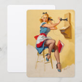 ヴィンテージエルブグレン電話ピンアップガールレトロ 招待状 (正面/裏面)