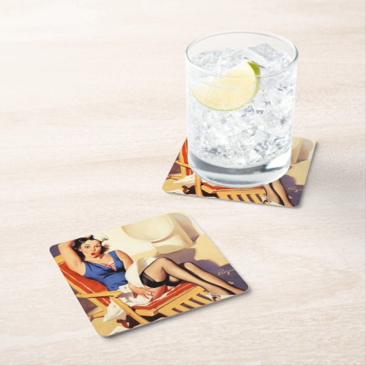 ヴィンテージエルヴグレンクルーズ船レトロピンアップガール スクエアペーパーコースター (インサイチュ)
