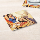 ヴィンテージエルヴグレンクルーズ船レトロピンアップガール スクエアペーパーコースター (アングル)