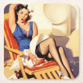 ヴィンテージエルヴグレンクルーズ船レトロピンアップガール スクエアペーパーコースター (正面)