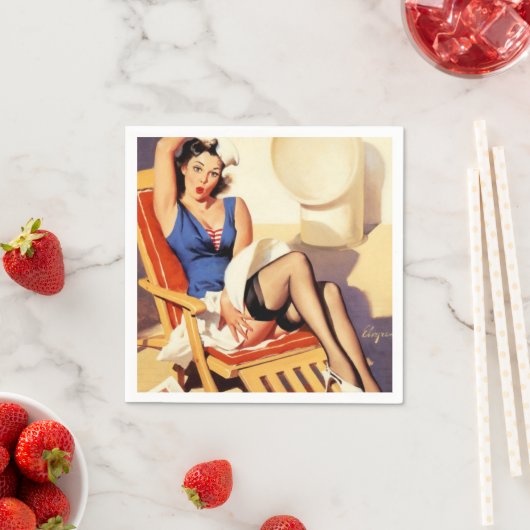 ヴィンテージエルヴグレンクルーズ船レトロピンアップガール スタンダードカクテルナプキン (インサイチュ)