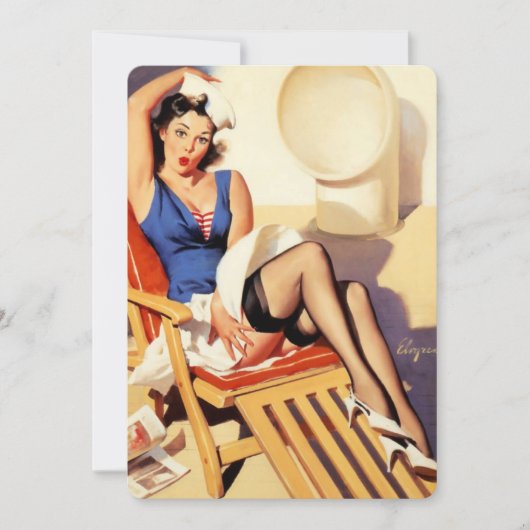 ヴィンテージエルヴグレンクルーズ船レトロピンアップガール 招待状 (正面)