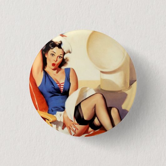 ヴィンテージエルヴグレンクルーズ船レトロピンアップガール 缶バッジ (正面)