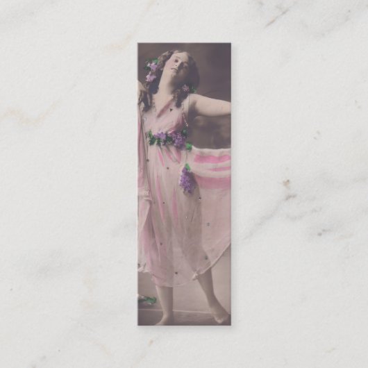 ヴィンテージエレガンスのピンクのフローラドレスブックマーク スキニー名刺 (正面)