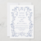 ヴィンテージエレガンスほこりっぽい青い花結婚枠 招待状 (正面)