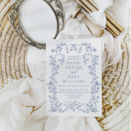 ヴィンテージエレガンスほこりっぽい青い花結婚枠 招待状