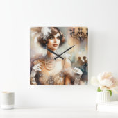 ヴィンテージエレガンスアールデコレディーウォールクロック スクエア壁時計 (ホーム)