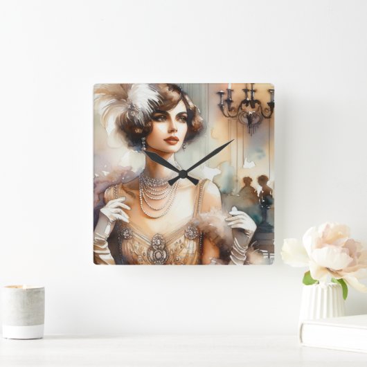 ヴィンテージエレガンスアールデコレディーウォールクロック スクエア壁時計 (ホーム)