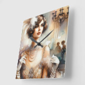 ヴィンテージエレガンスアールデコレディーウォールクロック スクエア壁時計 (傾斜)