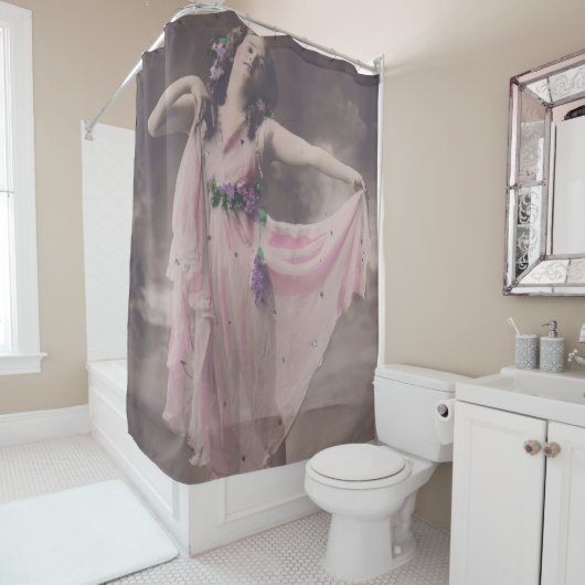 ヴィンテージエレガンスインピンクフローラドレス シャワーカーテン (インサイチュ)