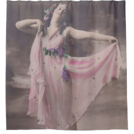 ヴィンテージエレガンスインピンクフローラドレス シャワーカーテン