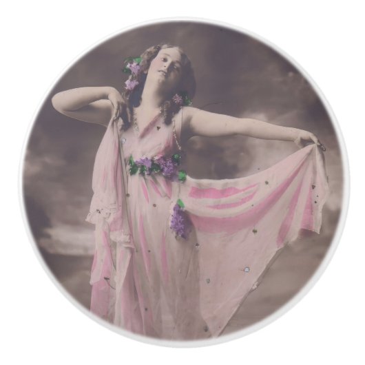 ヴィンテージエレガンスインピンクフローラドレス セラミックノブ (正面)