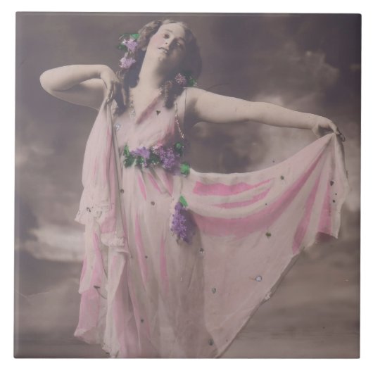 ヴィンテージエレガンスインピンクフローラドレス タイル (正面)