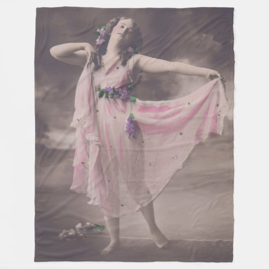 ヴィンテージエレガンスインピンクフローラドレス フリースブランケット (正面)