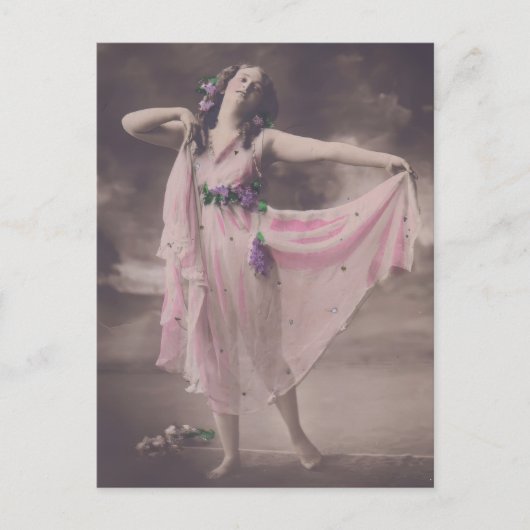 ヴィンテージエレガンスインピンクフローラドレス ポストカード (正面)