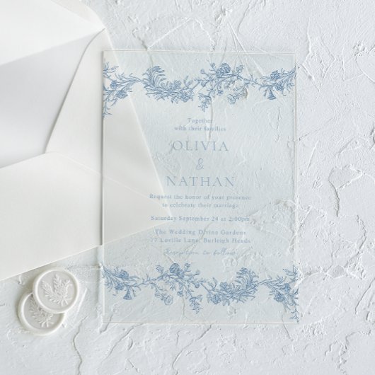 ヴィンテージエレガンスクラシック:フローラ結婚の アクリル招待状