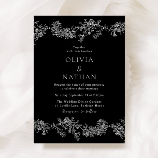 ヴィンテージエレガンスクラシック：ブラックズ結婚ーズ 招待状