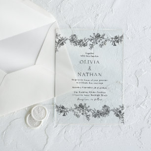 ヴィンテージエレガンスクラシック:ブラック&ホワイト結婚ズ アクリル招待状