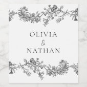 ヴィンテージエレガンスクラシック：ブラック&ホワイト結婚ズ ワインラベル (シングルラベル)