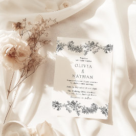 ヴィンテージエレガンスクラシック：ブラック&ホワイト結婚ズ 招待状