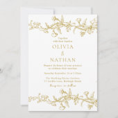 ヴィンテージエレガンスクラシック:金ゴールドフローラ結婚の 招待状 (正面)