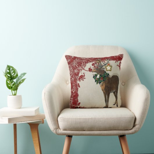 ヴィンテージエレガンスクリスマスディア〔雄ジカの〕枝角ダマスク クッション (椅子)
