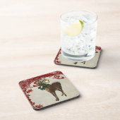 ヴィンテージエレガンスクリスマスディア〔雄ジカの〕枝角ダマスク コースター (右側)
