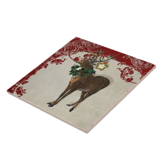 ヴィンテージエレガンスクリスマスディア〔雄ジカの〕枝角ダマスク タイル (側面)