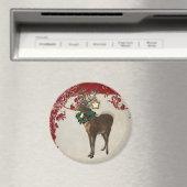 ヴィンテージエレガンスクリスマスディア〔雄ジカの〕枝角ダマスク マグネット (インサイチュ (食洗機))