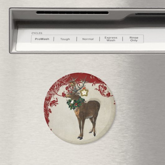 ヴィンテージエレガンスクリスマスディア〔雄ジカの〕枝角ダマスク マグネット (インサイチュ (食洗機))