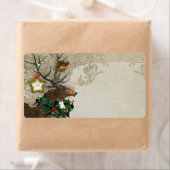 ヴィンテージエレガンスクリスマスディア〔雄ジカの〕枝角ダマスク ラベル (インサイチュ)