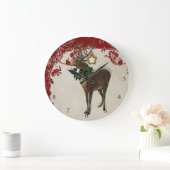 ヴィンテージエレガンスクリスマスディア〔雄ジカの〕枝角ダマスク ラージ壁時計 (ホーム)