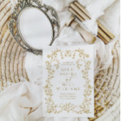 ヴィンテージエレガンスゴールデンフラワーフレーム結婚ズ セーブザデート