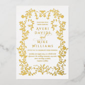 ヴィンテージエレガンスゴールデンフラワーフレーム結婚ズ 箔招待状 (正面)