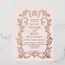 ヴィンテージエレガンスゴールデンフラワーフレーム結婚ズ 箔招待状
