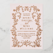 ヴィンテージエレガンスゴールデンフラワーフレーム結婚ズ 箔招待状 (正面)