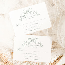 ヴィンテージエレガンスセージグリーンボウウェディングRSVP エンクロージャーカード