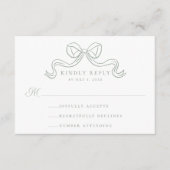 ヴィンテージエレガンスセージグリーンボウウェディングRSVP エンクロージャーカード (正面)