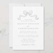 ヴィンテージエレガンスセージグリーンボウ結婚ズ 招待状 (正面)