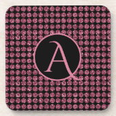 ヴィンテージエレガンスピンクダイヤモンドジェムパターンモノグラム コースター (正面)