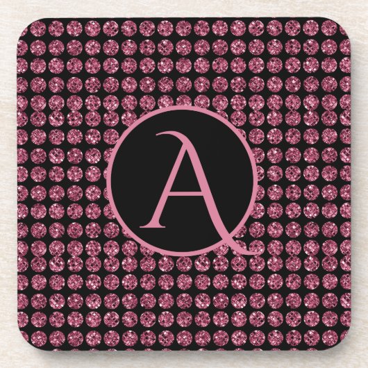 ヴィンテージエレガンスピンクダイヤモンドジェムパターンモノグラム コースター (正面)