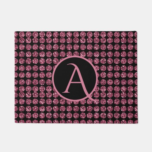 ヴィンテージエレガンスピンクダイヤモンドジェムパターンモノグラム ドアマット (正面)