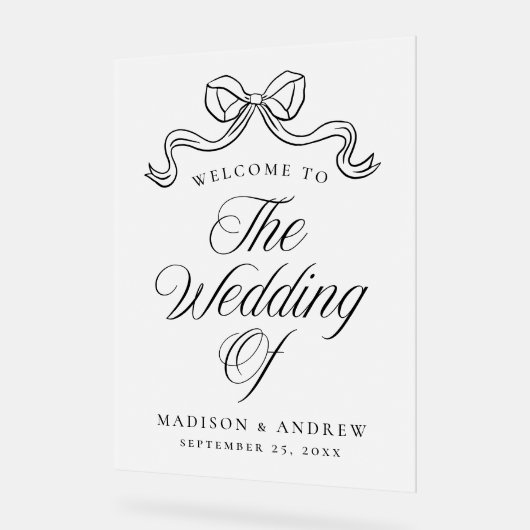 ヴィンテージエレガンスブラックボウ結婚ズウェルカムフロステッド アクリルサイン (傾斜)