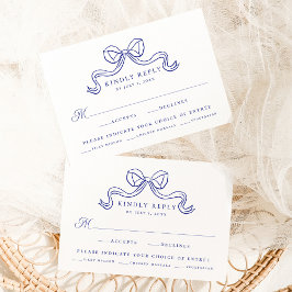 ヴィンテージエレガンスブルー結婚ボウの食事RSVP エンクロージャーカード