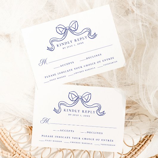 ヴィンテージエレガンスブルー結婚ボウの食事RSVP エンクロージャーカード